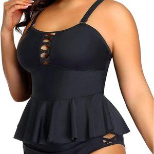 2/$20✨NWT; Yonique 2 Piece Black Bathing Suit, 24 Plus Size